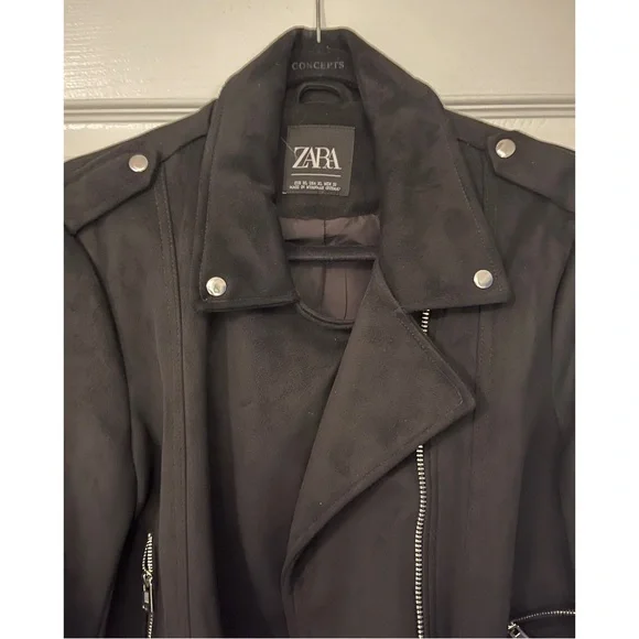 🖤ZARA brand Motorcycle Faux Suede Black with Silver Detail Jacket Size XL🖤 - Picture 2 of 12